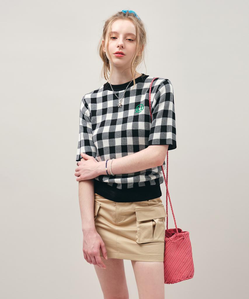 MAYOL Check Short Sleeve Crew Neck Knit_Black