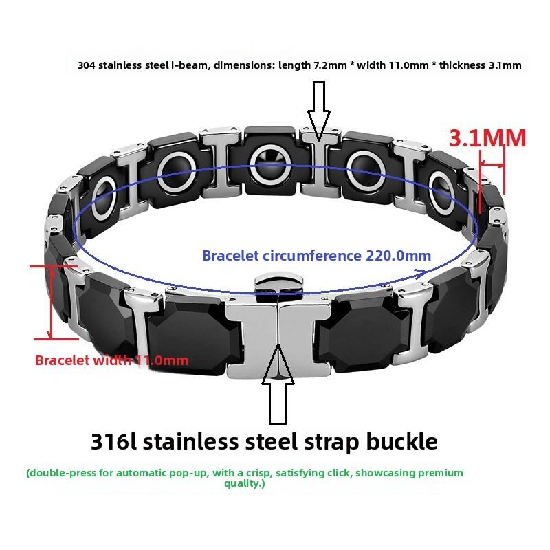 Octagonal Black Ceramic Steel Color Stainless Steel Men's Bracelet Magnetic Titanium Steel Jewelry Stainless Steel Jewelry