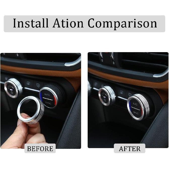 Car AC Knob Air Conditioner Audio Cover Trim fit for Alfa Romeo Giulia Stelvio 2017 2018 2019 Rotary Decoration Ring Sticker Decal Car Accessories