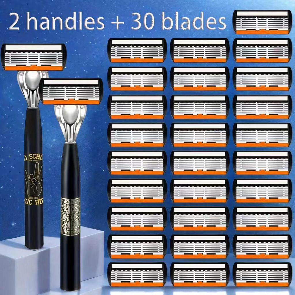 Men's Manual Razor with 6-Layer Stainless Steel Blades and Metal Handle for Cross-Border Dropshipping