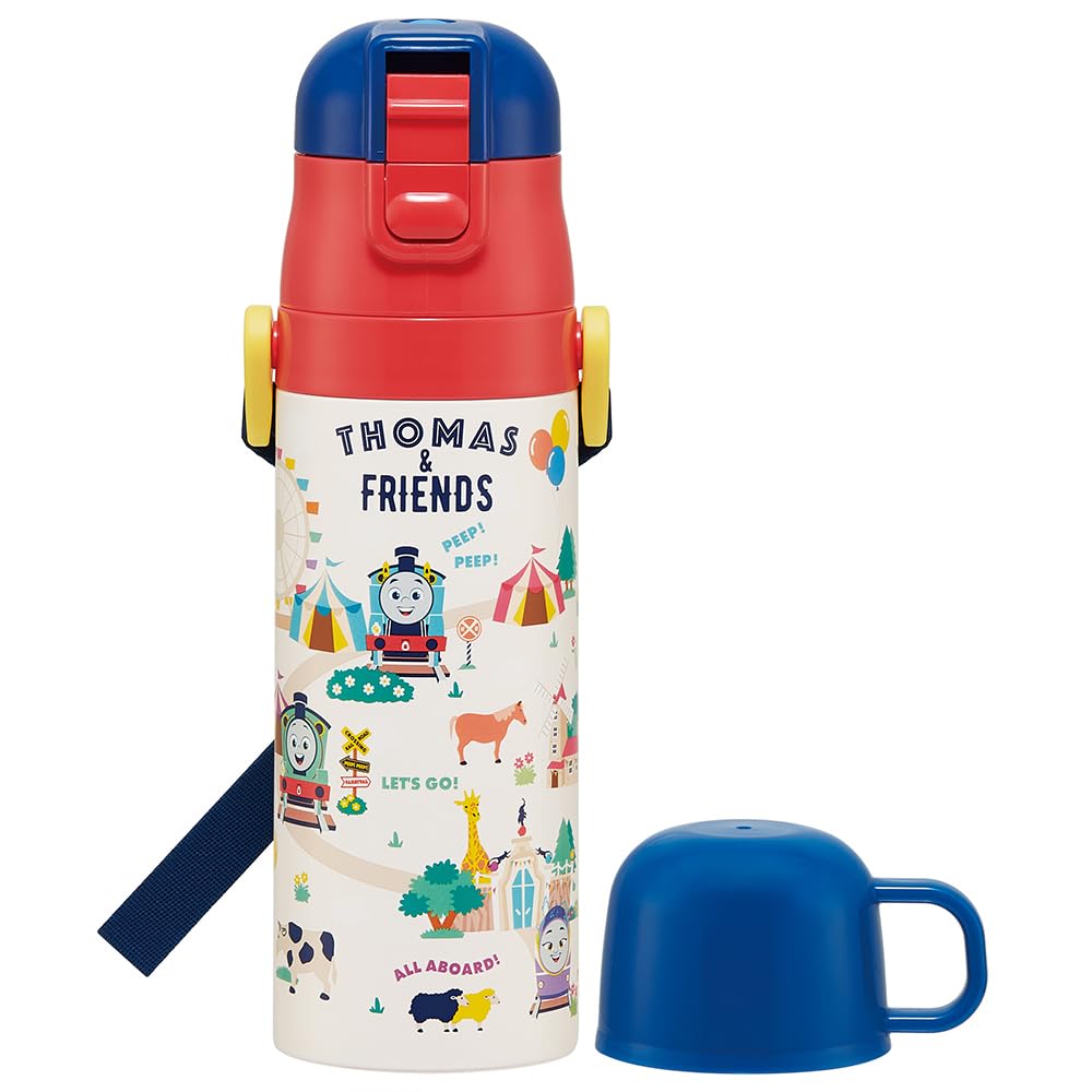 Skater Kids' 2-Way Water Bottle - Direct Drink (470ml) / Cup Drink (430ml) - Thomas the Tank Engine Design - Stainless Steel - Insulated - Lightweight