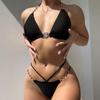 2025 Solid Color Triangle Chain Bikini Swimsuit - European & American Style