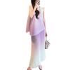 Purple Lifetime Small Fragrance Set Skirt for Women Summer New Pleated O Neck Sleeveless Shirt Two Piece Set Of Female Tops