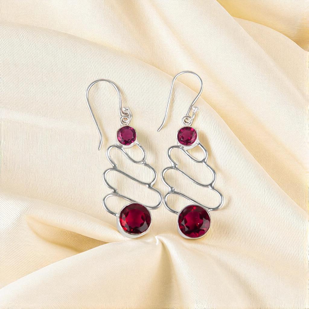 Pink Rubellite Gemstone 925 Sterling Silver Jewelry Handmade Hook Earrings 2.13" EE-84-11