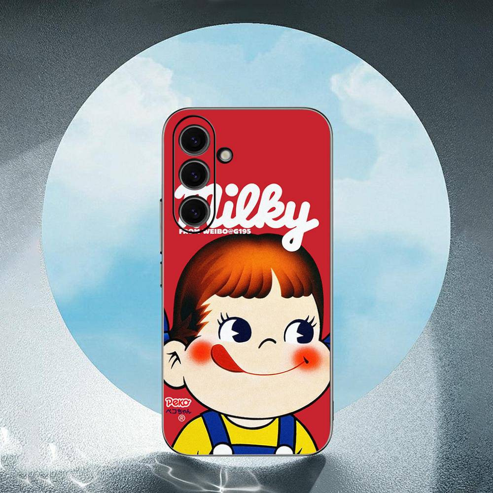 Cartoon Fujiya Peko Milky Girl Boy For Samsung Galaxy S23 S24 S25 Ultra S22 Plus S21 Black Soft Case Waterproof Soft Case