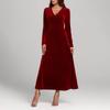 Women's Fashion Casual V-neck Velvet A-line Dress With Elegant Long Sleeves, Solid Color