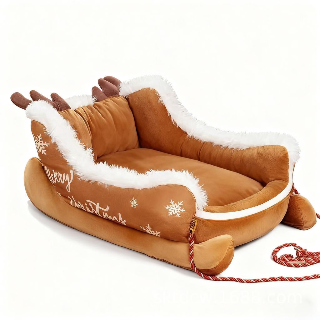 Pet House Christmas Sled Dog Bed Winter Thickened Warm Washable Dog Bed Pet Christmas Bed Cat Sofa
