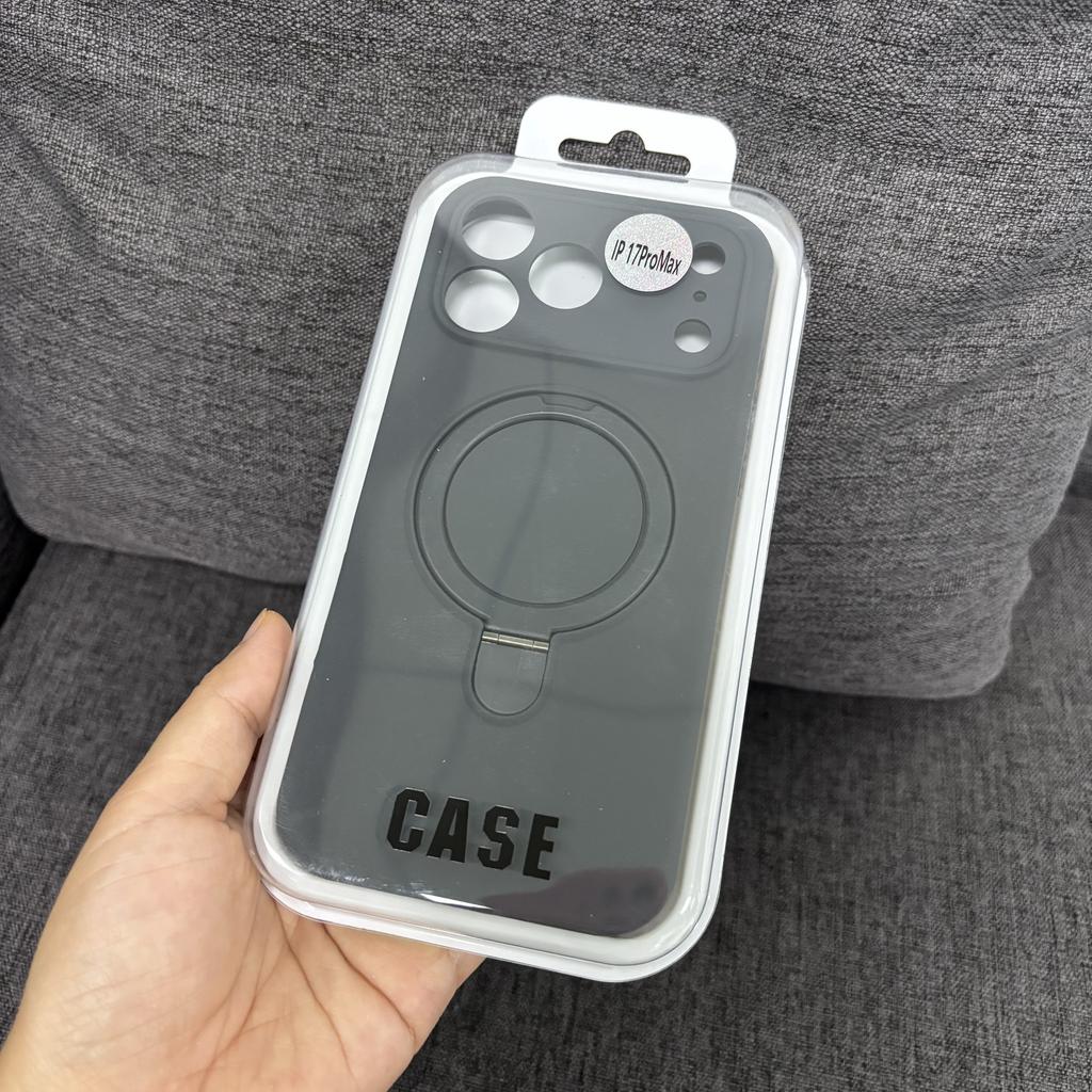 Liquid Silicone Case For Iphone 17 16 15 14 13 12 11 Pro Plus Max Air Magsafe Metal Stand Lens Full Protection Fine Grip Cover