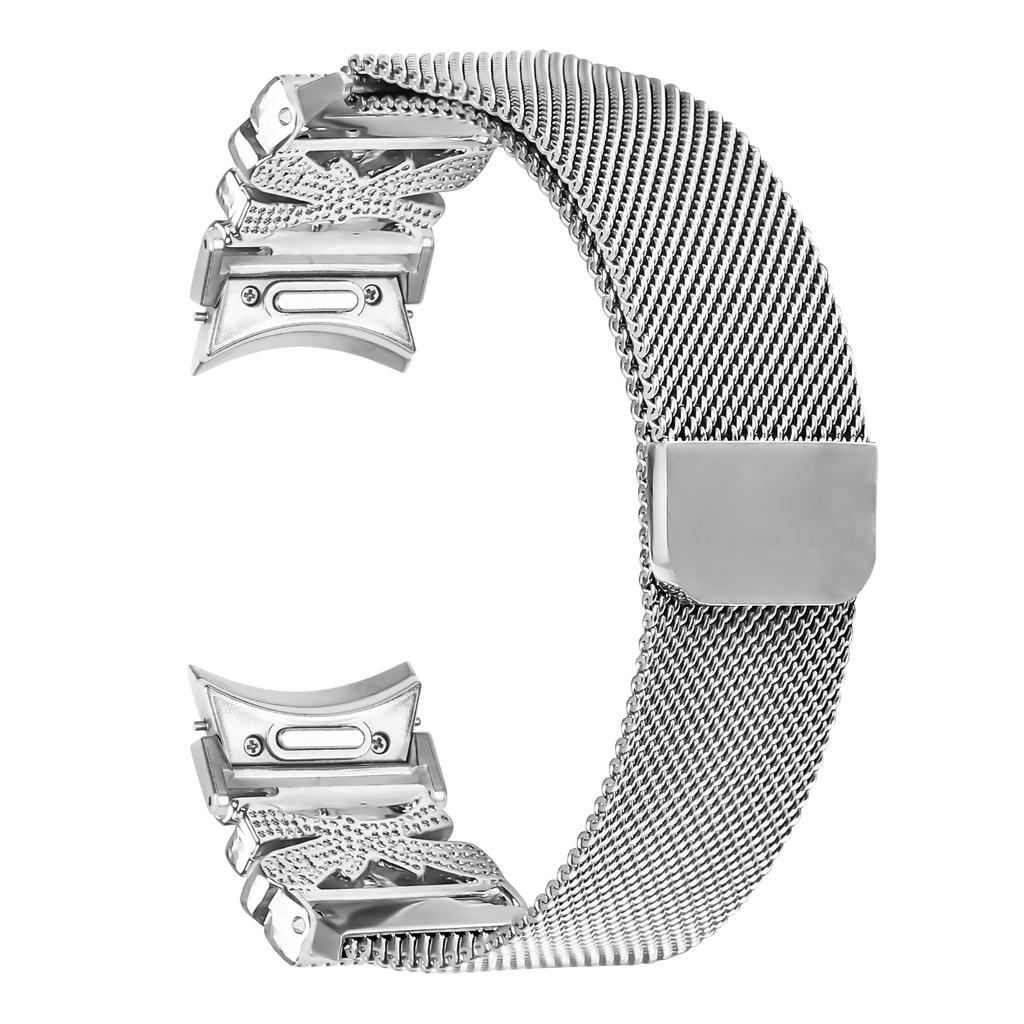 Silbernes Metallarmband mit Schnellverschluss für Samsung Galaxy Watch7 44mm/40mm Mailänder Uhrenarmband Schmetterlingsdekor
