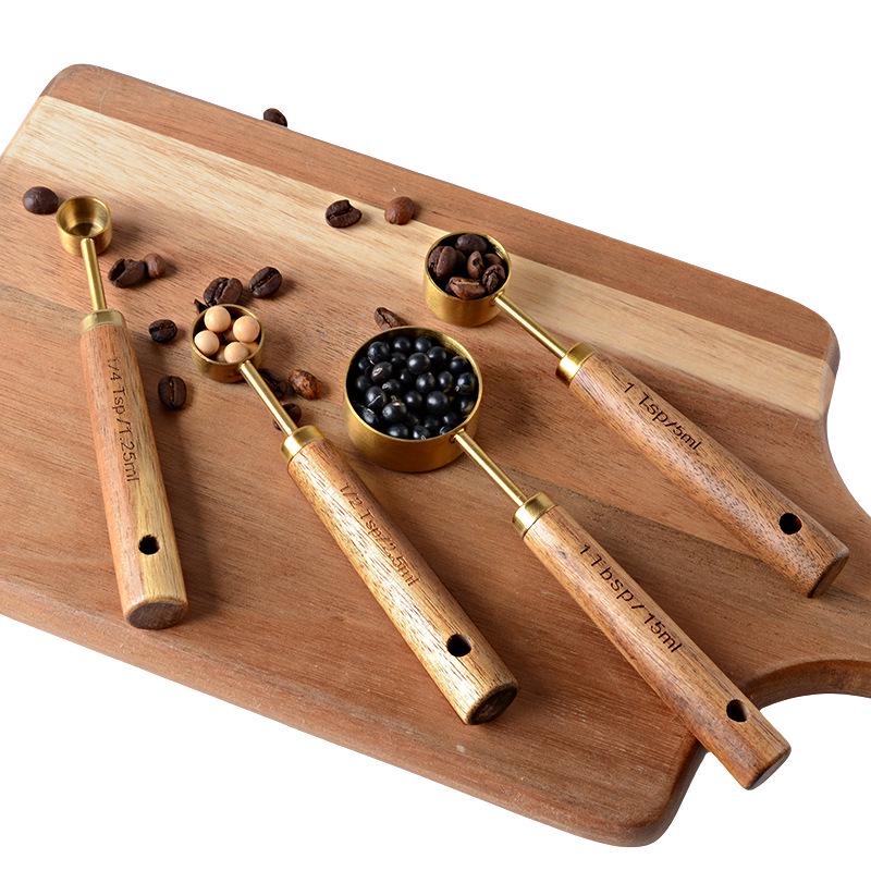 8-delige RVS Maatbeker & Lepel Set met Aciahout Handvatten voor Bakken