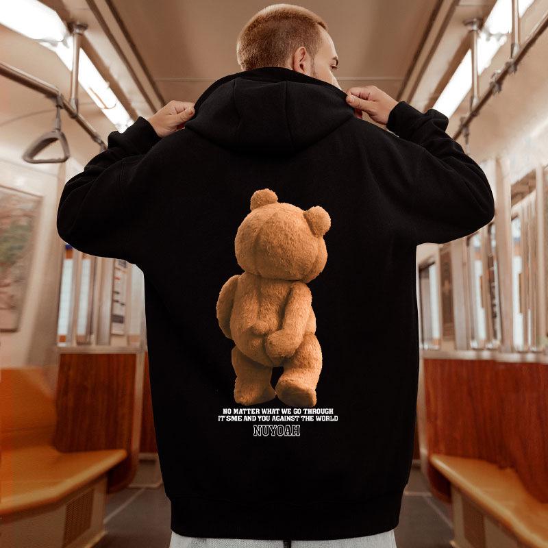 Sweat à capuche avec ours pour homme grande taille - Style américain tendance, Velours Coupe ample, Tailles jusqu'à 8XL
