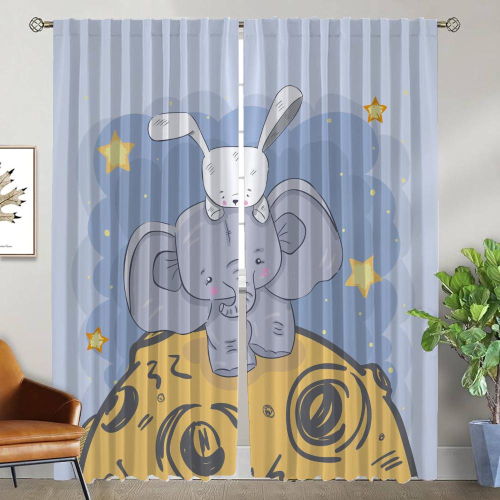 Słoń Zasłony do wnętrza domu 2 sztuki Zasłony zaciemniające na aparat Tiul do sypialni salonu Zasłona Dzieląca Odcienie