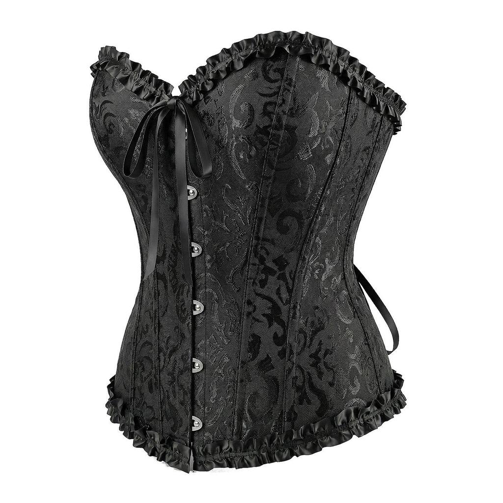 Lotus Leaf Lace Embroidery Corset: Court-Style Tummy Control & Back Support