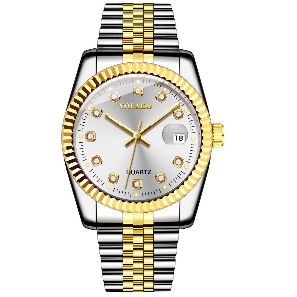 Orologi da Coppia Acciaio Inossidabile con Cinturino, Calendario, Viso con Strass Dorati: Moda Casuale Quarzo da Uomo e da Donna