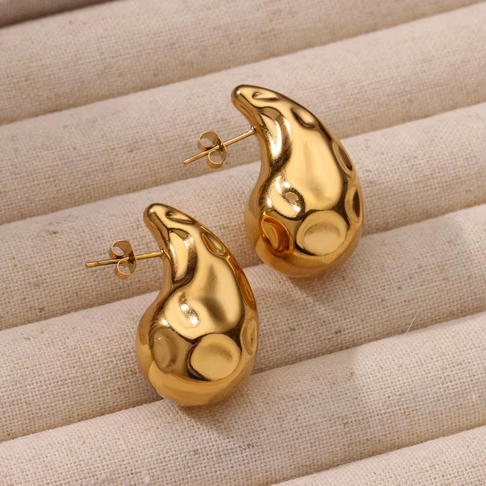 Gold Color Glossy Chunky Waterdrop Dangle Earrings For Women Stainless Steel Heart Bow Ear Piercing Jewelry Birthday Cute Gifts
