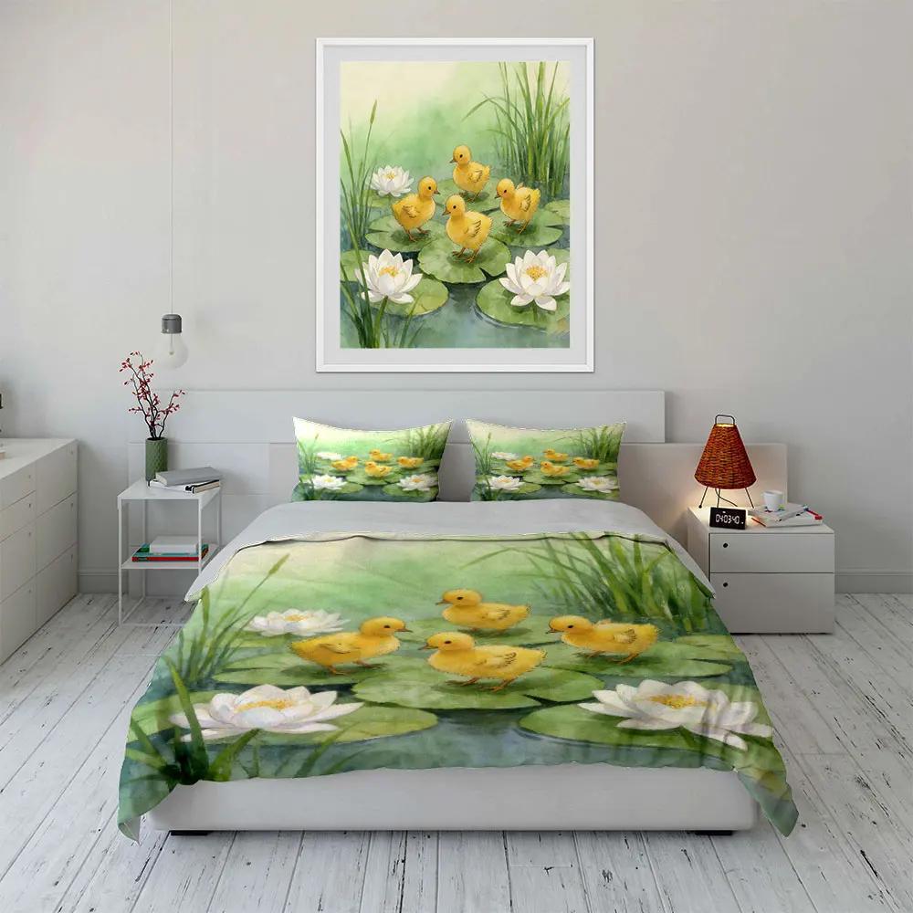 Ducklings Pond Decorative Artwork Set Soft Comfortable Duvet Cover Bedding Set Included 1*Duvet Cover & 2*Pillowcases Gift