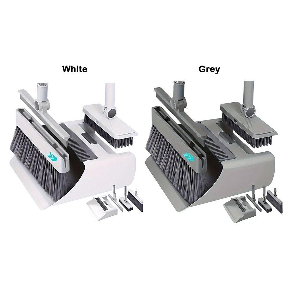 Combo Set 4-in-1 Folding Broom Set Durable Plastic Handle Cleaning Tool Multi-Sided Cleaning Kits Hair-Free Swivel Brush