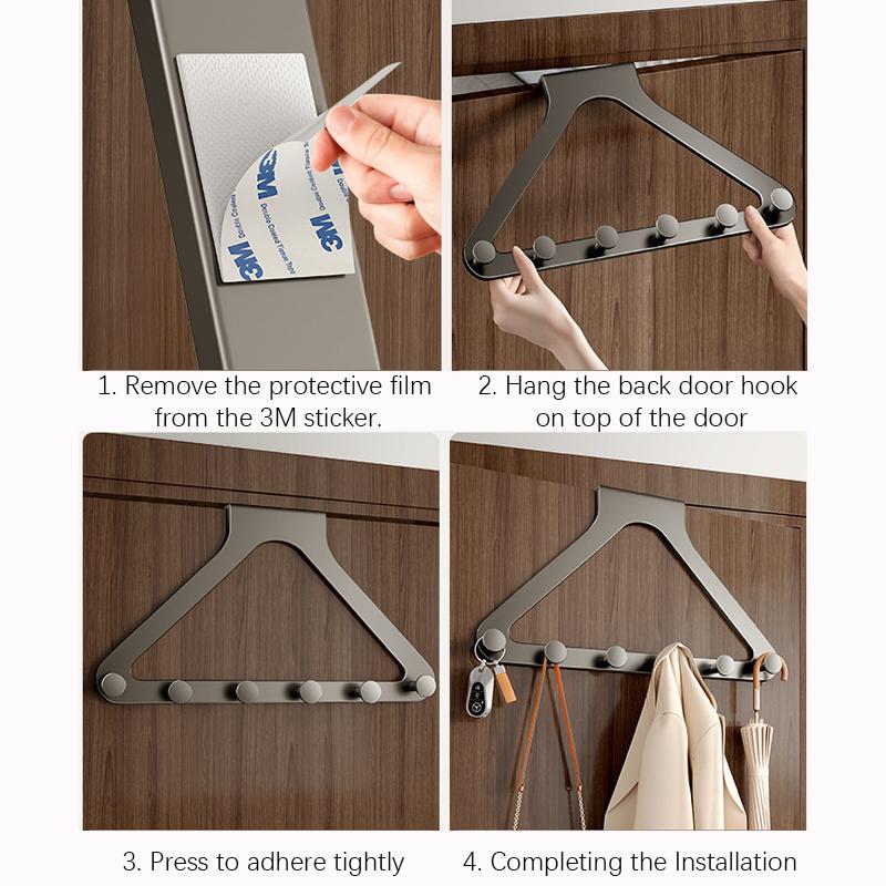 Triangle Over The Door Hooks,Carbon Steel Hanging Organizers Rack with 6 Hooks for Clothes Bags,Door Hanger for Bathroom Kitchen