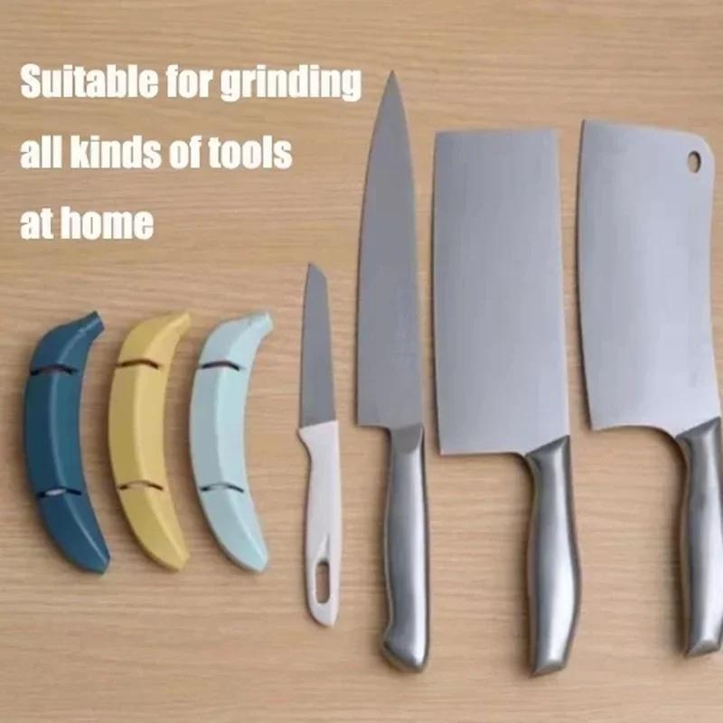

Многофункциональная двухступенчатая точилка для ножей, кухонный точильный камень, портативный точильный камень бананового типа, кухонный точильный камень, инструмент