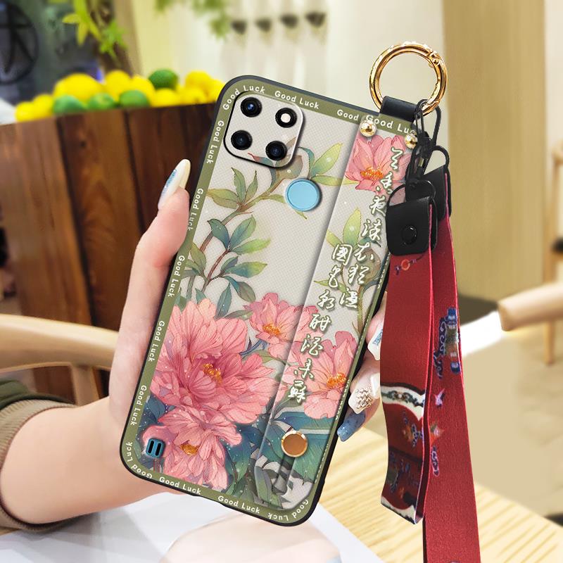 Waterproof Durable Phone Case For OPPO Realme C21Y/C25Y Elderly lady Soft case Anti-dust Ring Shockproof Wristband