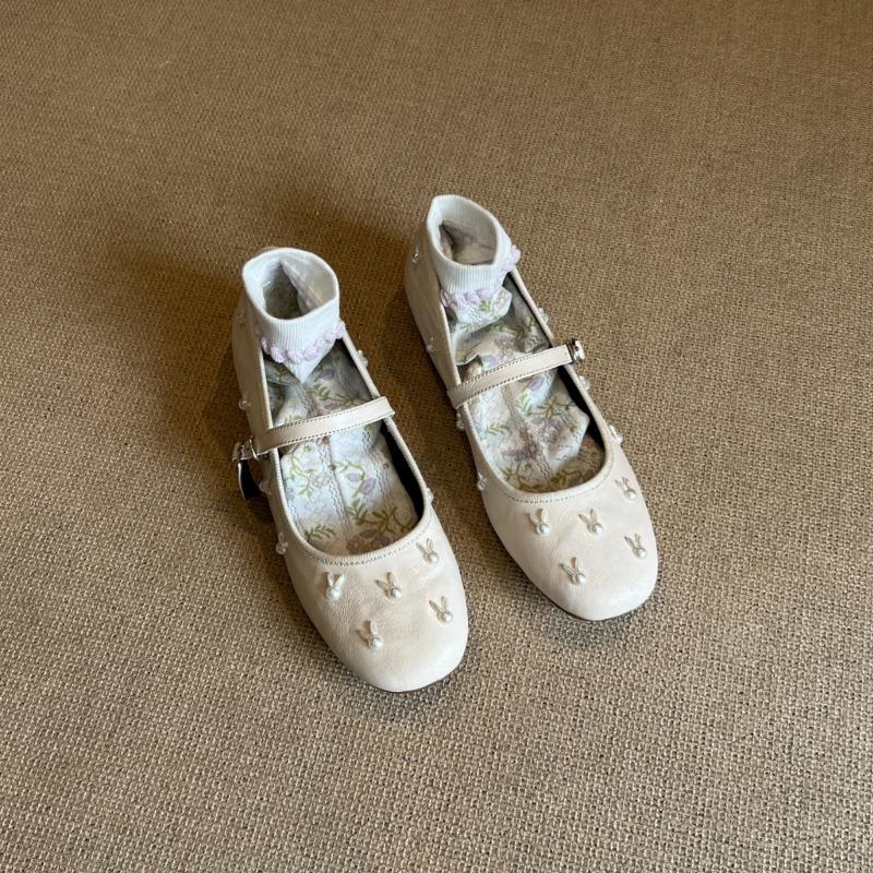 Sheepskin version~ Round head Mary Jane shoes with one-word buckle strap versatile shallow mouth flat sole shoes grandma shoes