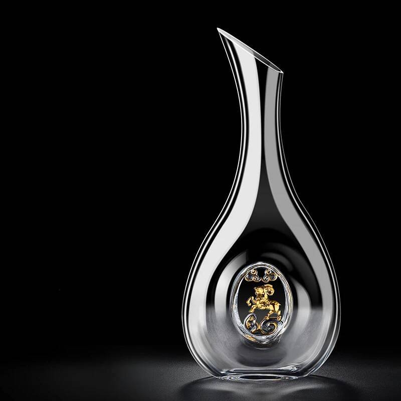 1000ml Clear Chinese Zodiac Decanter Crystal Wineware Glassware Upscale 24K Gold Cattle Horse Wine Dispenser Separator Wholesale