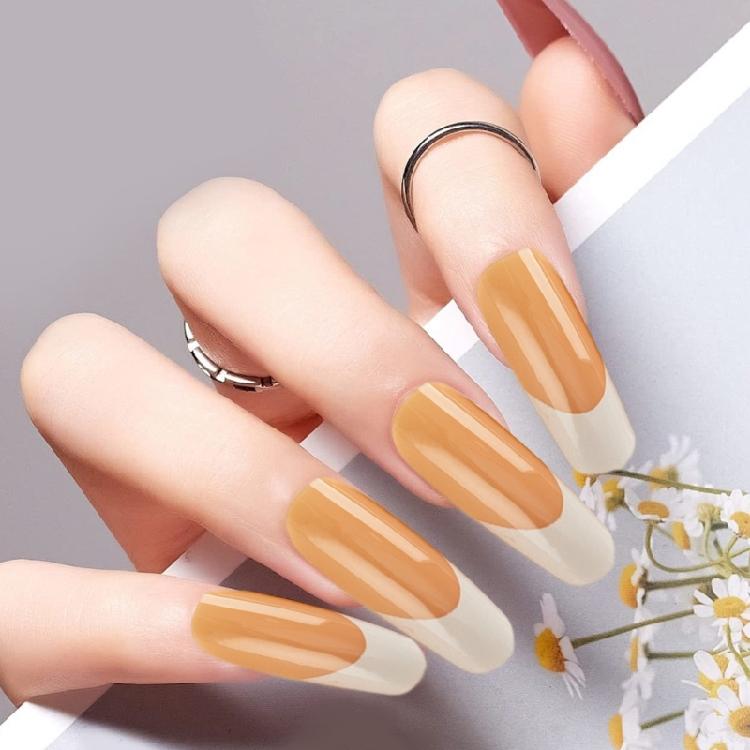 120x/Box Full Cover Stick On Nails French Tip Press On Nails Coffin False Nails Manicures Suppliss
