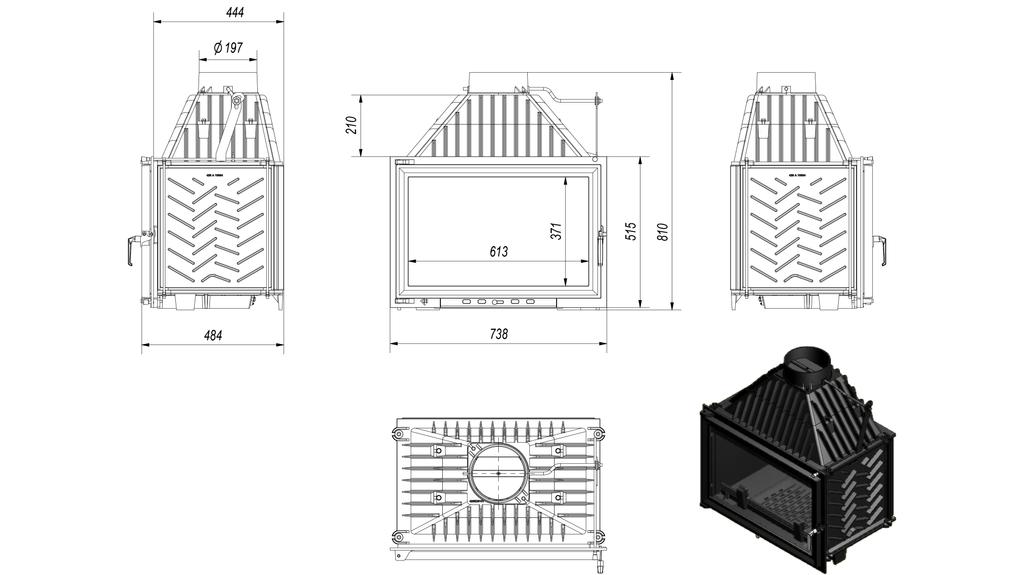 KRATKI Oliwia 16kW Ø200 Cast Iron Fireplace Insert with External Chimney Set
