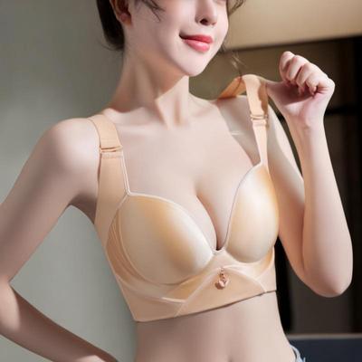 Seamless Smooth Bra Women's Gathered Push Up Bra 34-52CDE Anti-Sagging Bra No Wire Adjustable Bras Thin Cup Extra Large Cup Bras