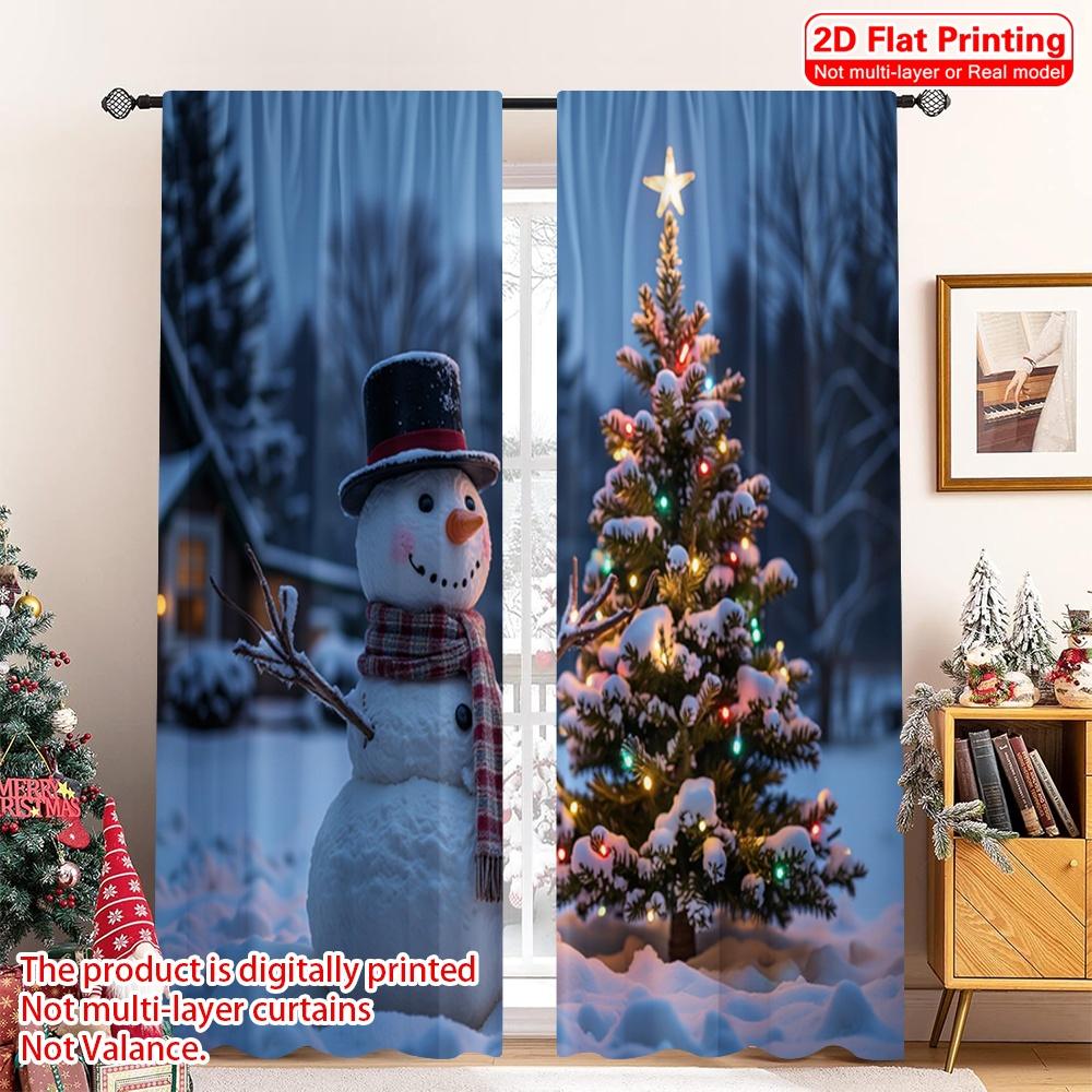 

2pcs 2D flat printing Merry Christmas Popular Window Curtains Winter Snowman Christmas Tree Polyester Without Electricity Party 52.50×116.00 CM 2pcs