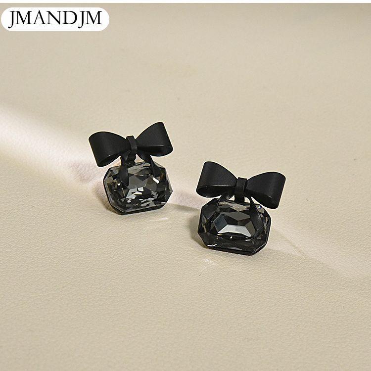 Glass Jewel Earrings With Black Bow