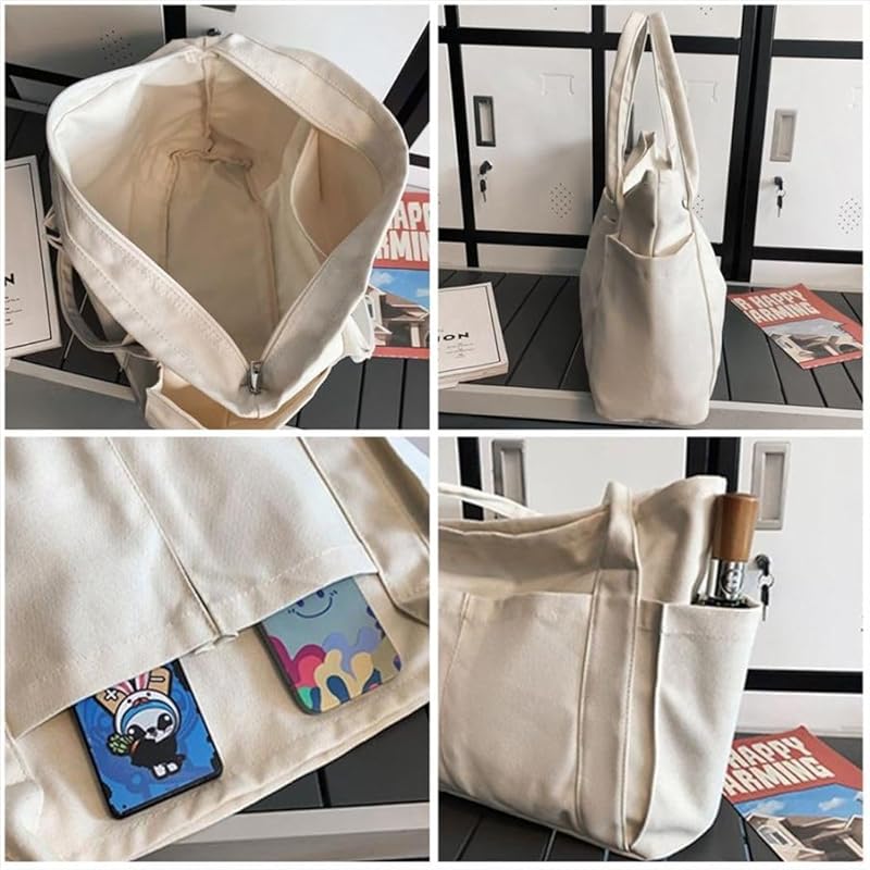 [FashionBerry] navy tote bag canvas ladies big mothers bag commute Commuting to school large capacity Fashionable canvas a4 cloth with pocket