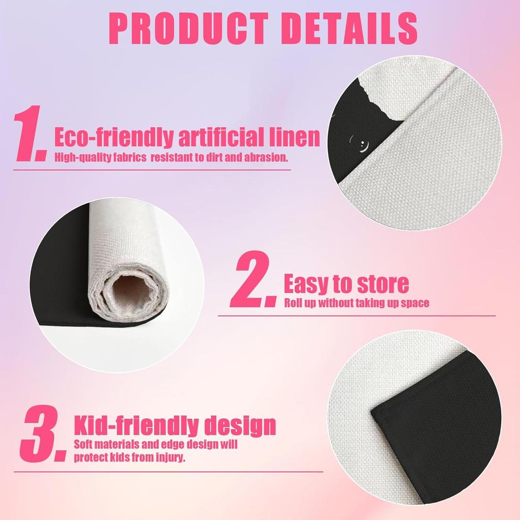 Cute Black White Cat Placemats Set of 6,12x18 Inch Animals Linen Place Mat