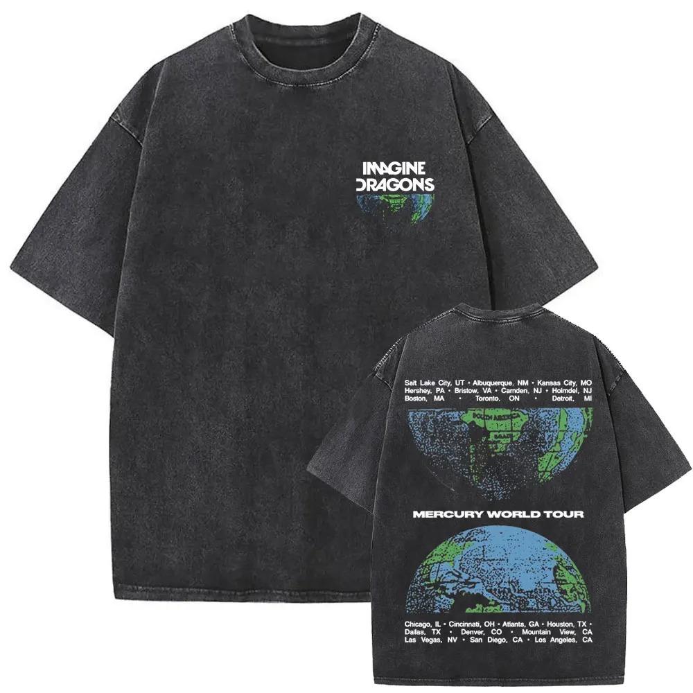 Rock Band Imagine Dragons Loom World Tour 2026 Washed Vintage T-shirt Men Women Gothic Oversized T Shirts Unisex Casual Tshirt