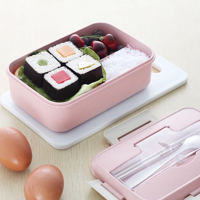 Microwave Lunch Box Wheat Straw Dinnerware Food Storage Container Bento Box Children Kids School Office