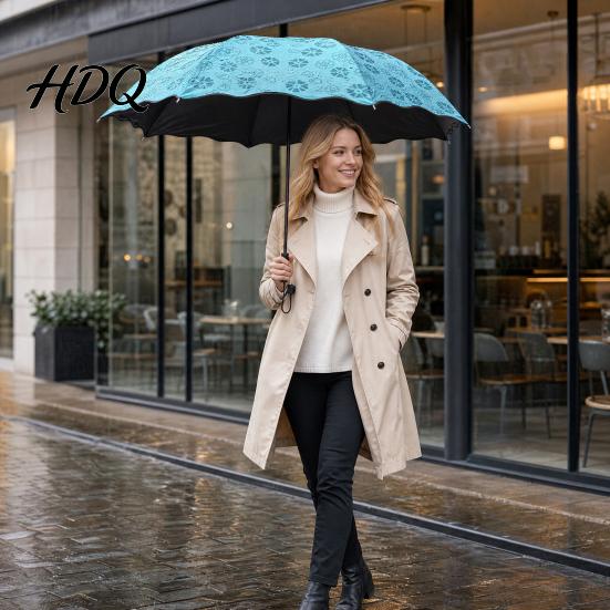 Large Umbrella Water-Reactive Folding with Wavy Edge Flowers Appear When UV Protection Rained On Windproof Sun Portable Travel