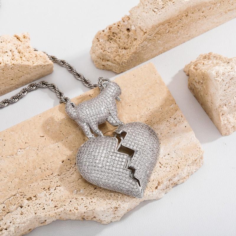 Heart Shaped Broken Pendant Couple Necklace Hip Hop Full Zircon Gold Colorful Two Tone Jewelry