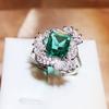 New Imitation Emerald Tourmaline Full Diamond Princess Square Zircon Opening Ring For Women 925 Silver Jewelry Party Bridal Gift