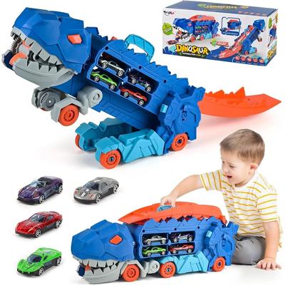 Transport Dinosaurier LKW mit faltbarer Schiebe-Rennbahn verwandelt sich in stehenden T-rex Beste Geburtstagsgeschenke Spielzeug Jungen Mädchen
