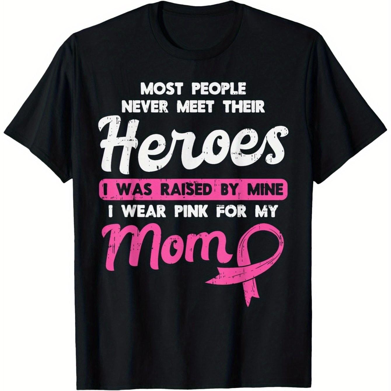 I Wear Pink For My Mom Breast Cancer Awareness Graphic Tee Soft Cotton Casual Short Sleeve TShirt S