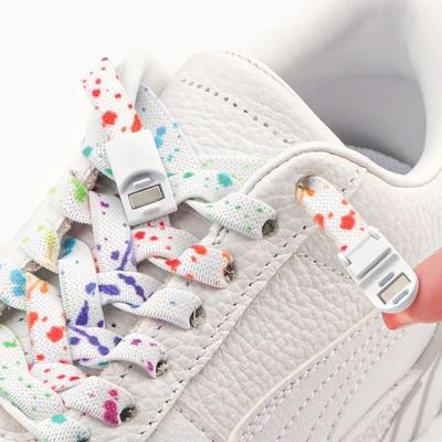 Cordones magnéticos con hebilla de bloqueo sin atar, cordones con estampado de salpicaduras de tinta, cordones planos elásticos, zapatillas de deporte para niños y adultos, cordones sin atar