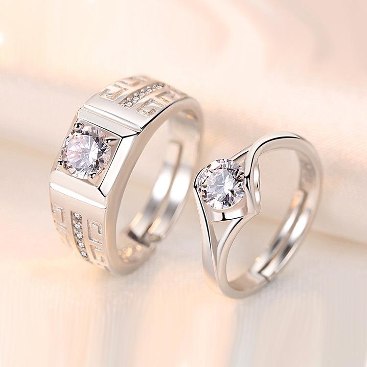 2pcs Couple 925 Sterling Silver Rings Sparkly Zircon for Women and Men Superior Luxury Wedding Jewelry Anniversary Gift