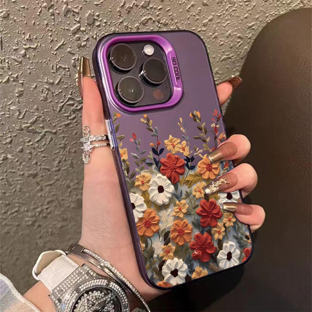 Artistic Flower Painting Matte Laser Phone Case For iPhone 14 Pro Max Case iPhone 16 15 13 12 11 XS X Plus Mini Shockproof Cover