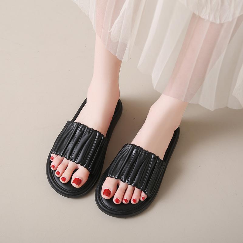 New pleated slippers women's summer wear fashion casual thick bottom non-slip beach cool slippers