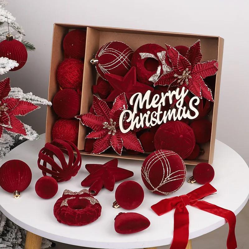 38 Stück/Karton Weihnachtskugel-Ornamente Hängende Blumen Schleife Band Weihnachtsbaum Sternspitzen Weihnachtsdekoration für Zuhause Neujahr 2026