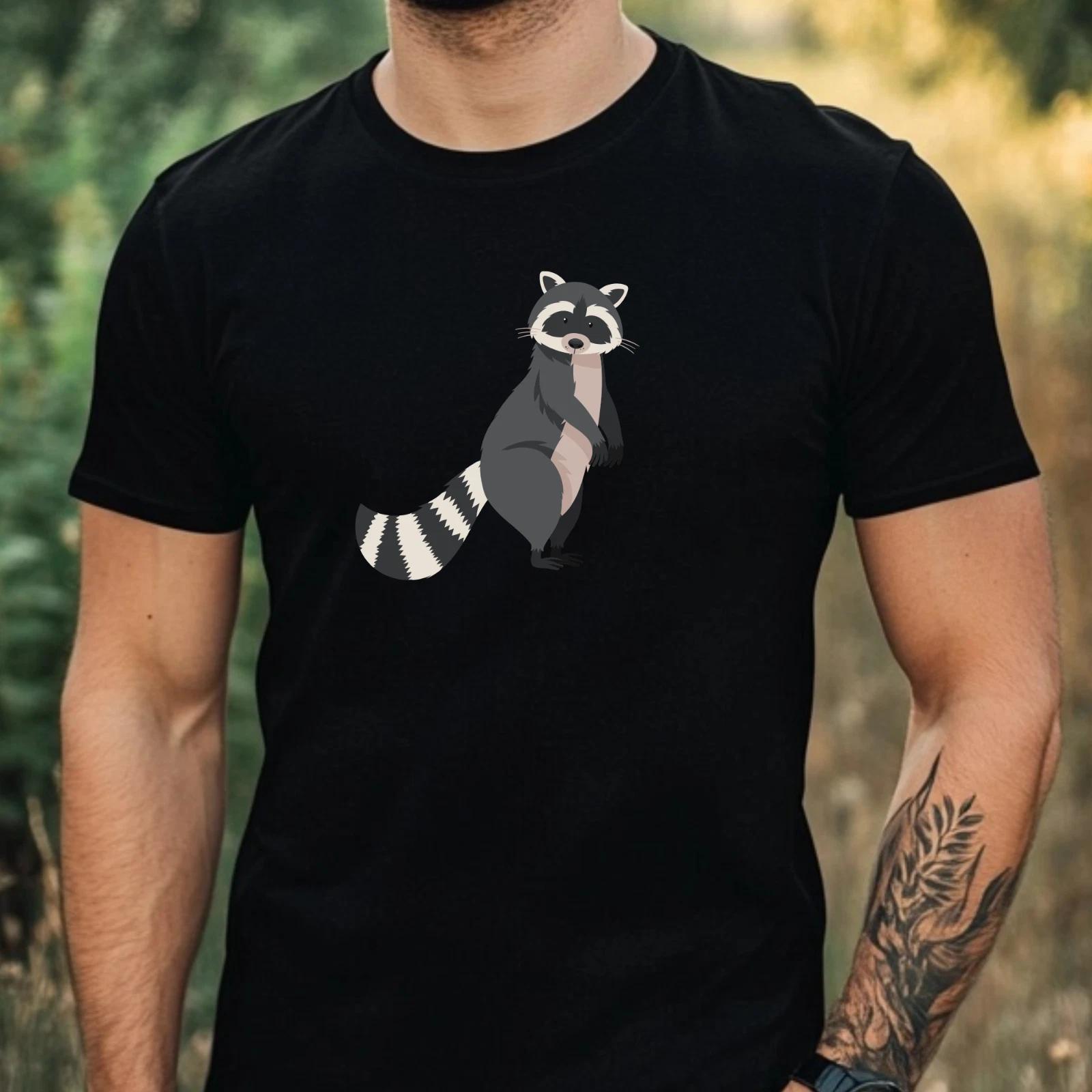 Mens Cute Raccoon Print Cotton T-Shirt Size XS to 5XL- S