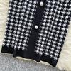 Autumn Women Elegant Lapel Houndstooth Knitted Sweater Slim Bodycon Sheath Pullover Dresses