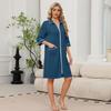 Women's Casual Zip-Up Robe with Three-Quarter Sleeves Knee Length Lightweight Loungewear with Pockets