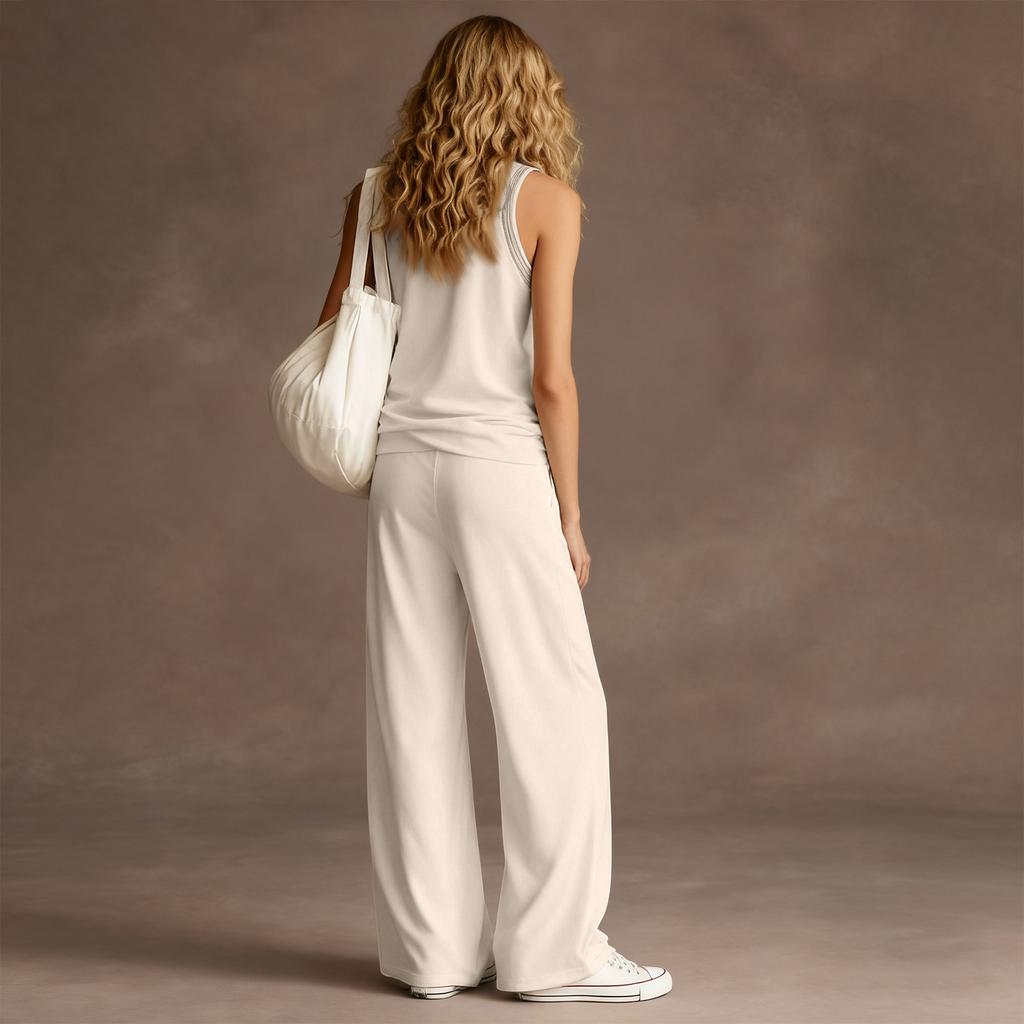 Fashionable Women's Vest V-neck Sleeveless Wide-leg Pants Set, Loose And Casual Two-piece Women's Set