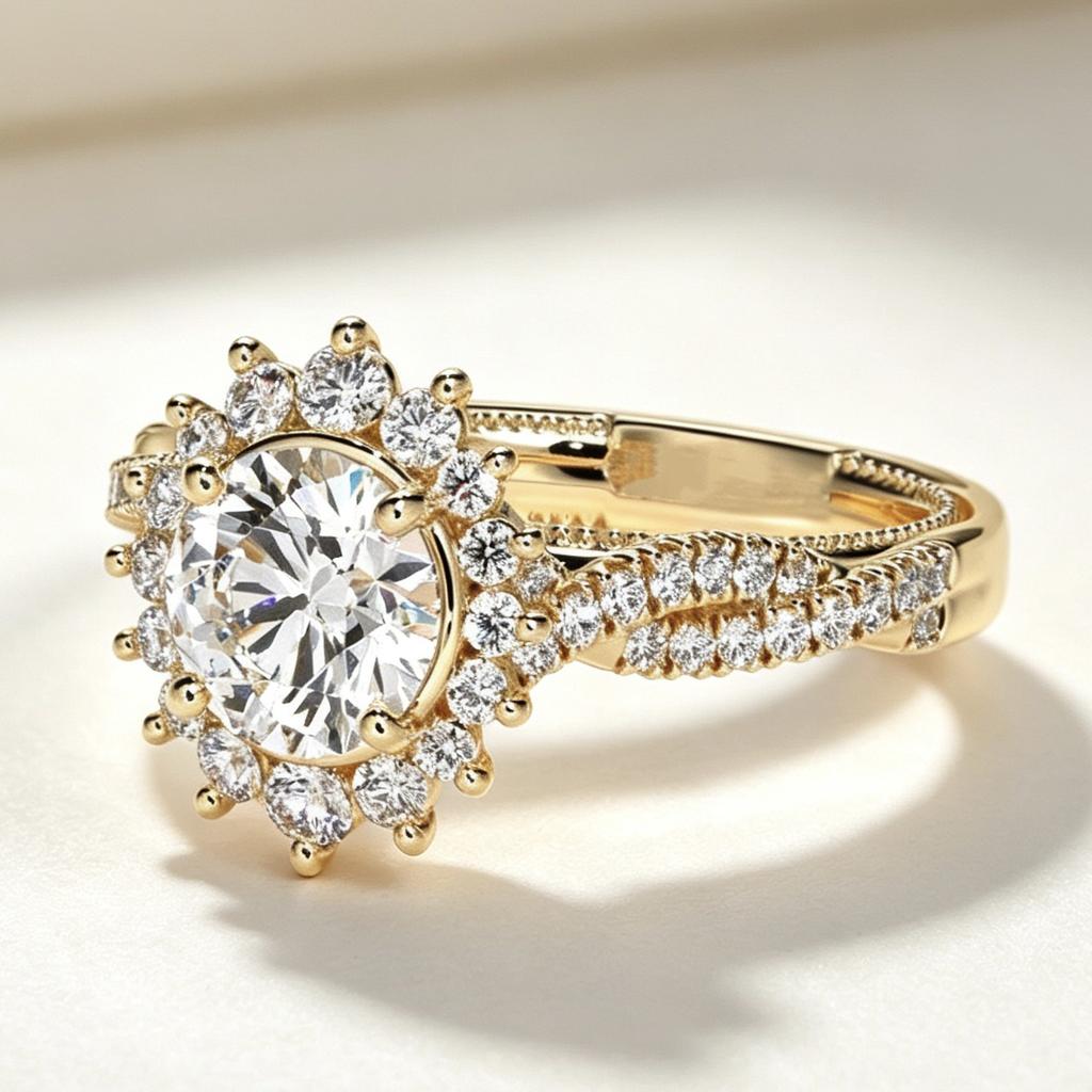 Luxury New Zircon Inlaid Ring European and American Women's Gold-plated Engagement Ring